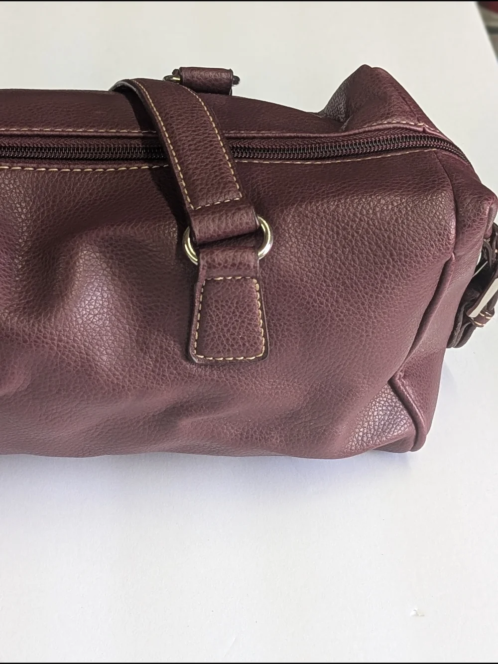 Nine West Burgundy Faux Leather Satchel Shoulder Bag Top Zip Medium Handbag 15x5